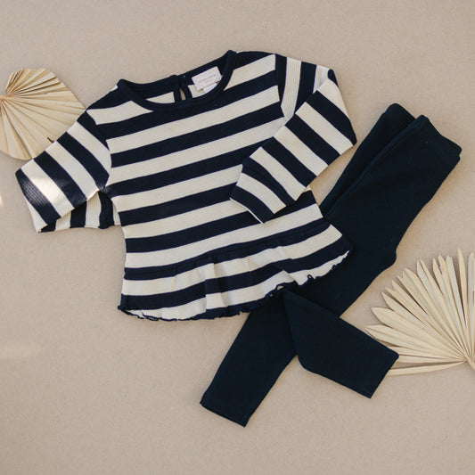 Long Sleeve Peplum | Sapphire Stripe